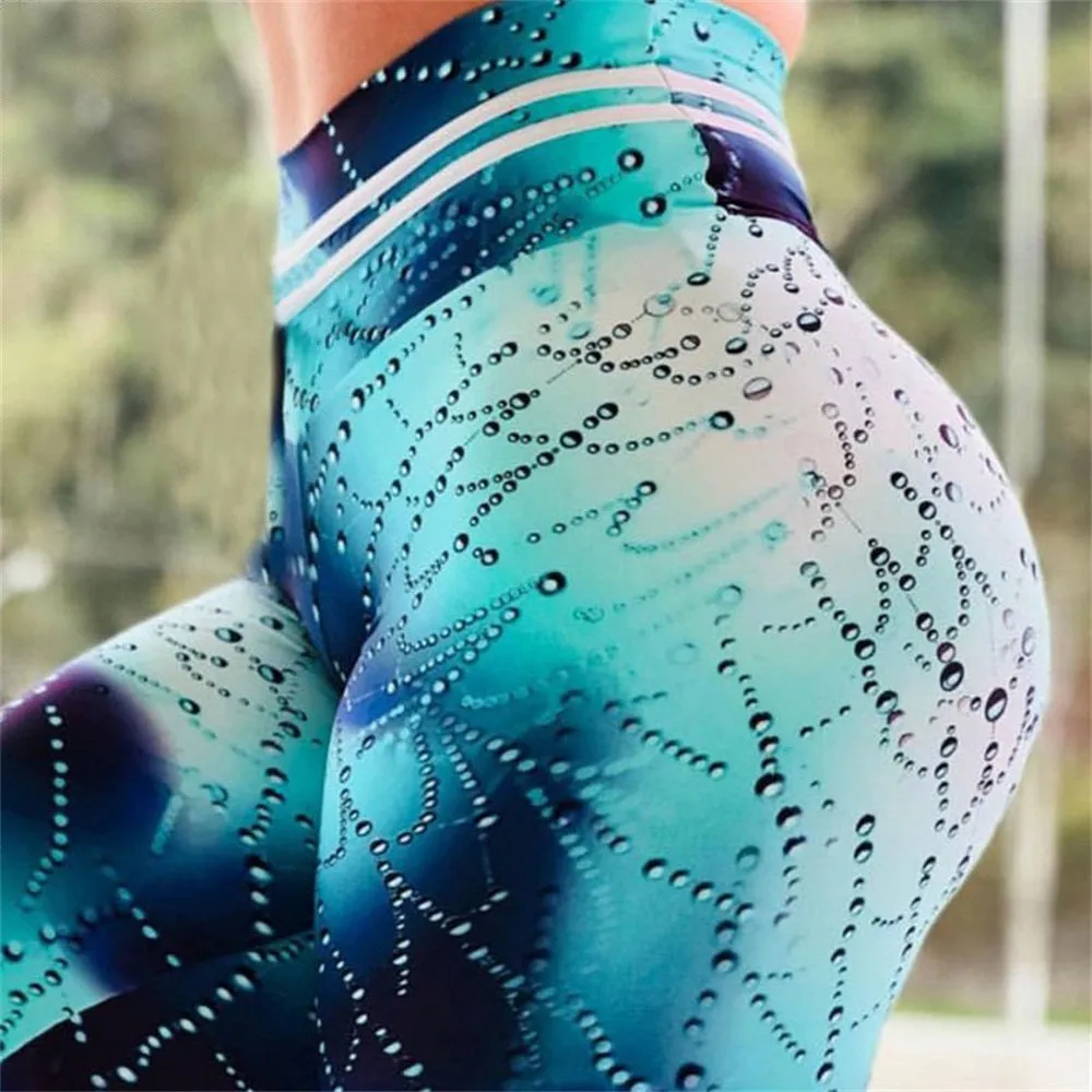 Women's Casual Slim Iridescent Reflective Material Printed Fitness Leggings S S1273407