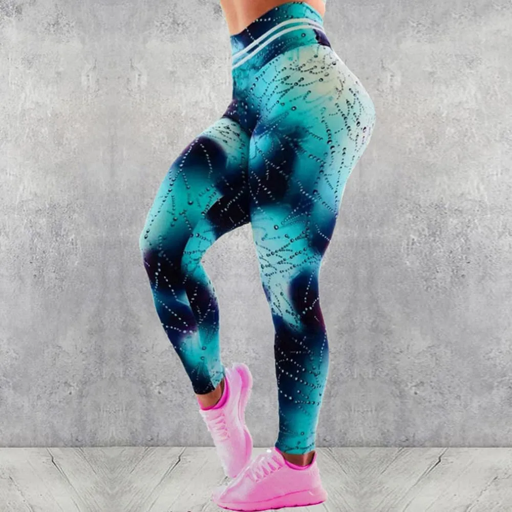 Women's Casual Slim Iridescent Reflective Material Printed Fitness Leggings S S1273407