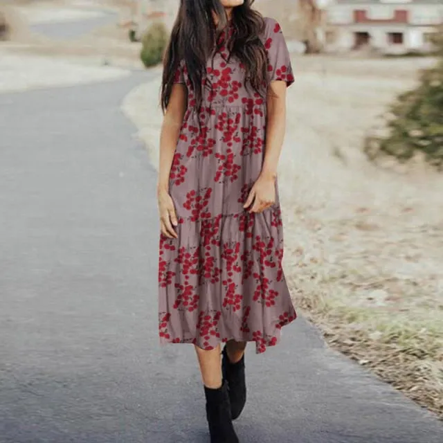Yeknu Women Elegant Ruffles Dress Summer Sundress Casual Short Sleeve Solid Party Vestido Vintage Kaftan Dresses Femme Robe