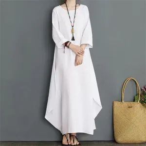 Zanzea Cotton Linen Loose Vintage Dress Women Summer Fashion Long Sleeve O Neck Elegant Party Beach Dress Streetwear Sundress S4100683